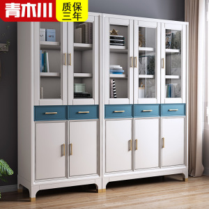 青木川 轻奢书柜落地玻璃门书架组合简约现代大容量储物柜置物架实木书房书橱大小户型家用展示柜