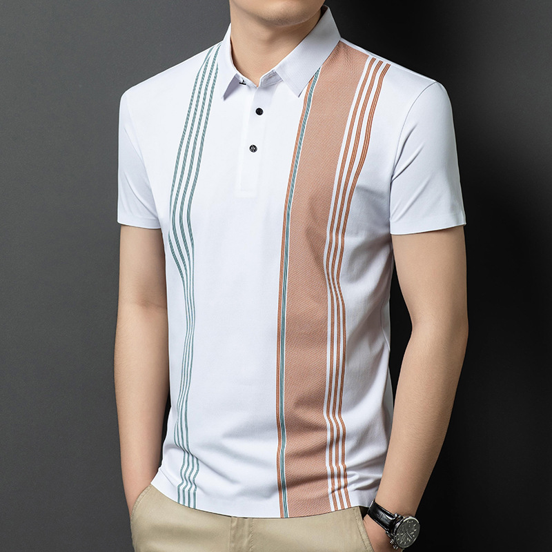 2025夏季新款翻领休闲男士条纹上衣时尚polo衫