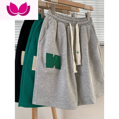 七斓美式刺绣休闲短裤男士夏季潮牌ins华夫格裤子高街宽松运动五分裤