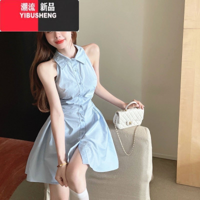 YIBUSHENG多巴胺纯欲风polo领连衣裙女季法式辣妹高级感收腰显瘦公主短裙