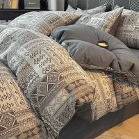 A类60支长绒棉简约加厚纯棉磨毛床上四件套全棉色织提花床上用品