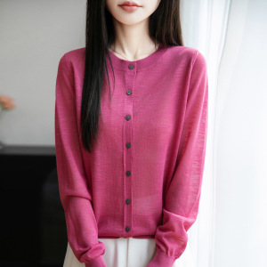防晒外套女薄款竹节麻圆领开衫女长袖针织开衫外搭上衣防晒外套女