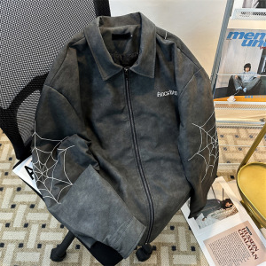 春秋新款美式高街pu皮夹克男休闲宽松百搭街头棒球服立领宽松外套