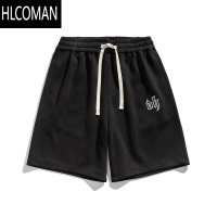 HLCOMAN男道日系哥特字母刺绣休闲短裤男夏季新款宽松透气运动五分裤潮牌