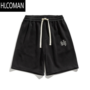 HLCOMAN男道日系哥特字母刺绣休闲短裤男夏季新款宽松透气运动五分裤潮牌