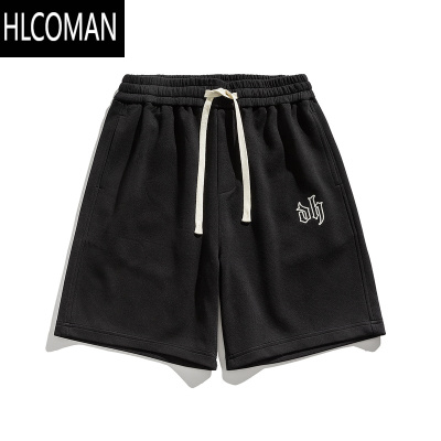 HLCOMAN男道日系哥特字母刺绣休闲短裤男夏季新款宽松透气运动五分裤潮牌