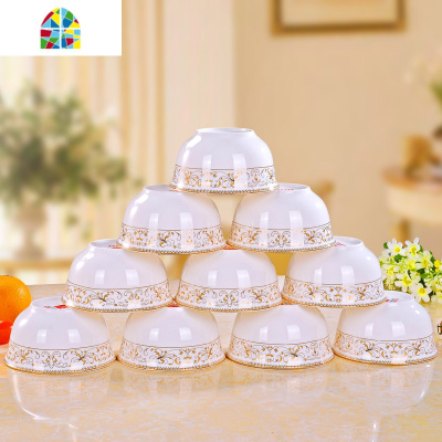 景德镇欧式金边陶瓷碗米饭碗10个套装家用组合面碗微波炉专用碗 FENGHOU [饭碗]10个4.5英寸百合花