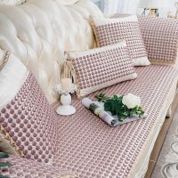 夏季陶瓷凉垫 客厅沙发凉席垫夏天款防滑欧式全包萬能套罩坐垫子 布艺+晶彩金沙红色 定制专拍