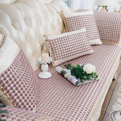 夏季陶瓷凉垫 客厅沙发凉席垫夏天款防滑欧式全包萬能套罩坐垫子 布艺+晶彩金沙红色 定制专拍