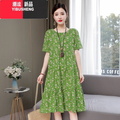 YIBUSHENG中老年棉绸连衣裙时尚宽松大码女装季新款妈妈外穿裙子垂感遮肉