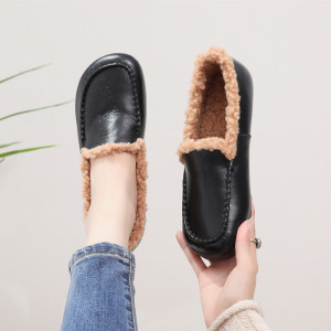 妈妈鞋25秋冬新款棉鞋中老年软底女舒适平底真皮保暖复古毛毛单鞋