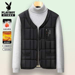 花花公子2025冬季男士加绒加厚马甲保暖中年爸爸装外穿纽扣背心C