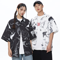 潮牌嘻哈ins短袖衬衣衬衫男夏季街头宽松休闲百搭半袖开衫外套男