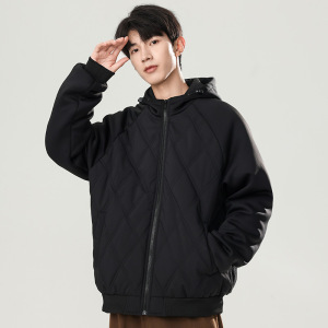 棉衣男连帽菱格秋冬季新款韩版宽松加厚男休闲情侣棉服棉衣外套男