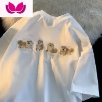 七斓日系白色短袖t恤男夏季美式刺绣宽松圆领半袖高街ins潮牌情侣体恤