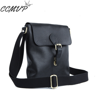 CCMVP品牌自营质量保证-CCMVP男士真皮单肩包牛皮斜挎包翻盖小包日系复古包旅行包黑色默认颜色
