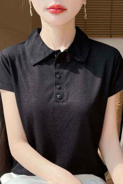2026夏季新款女装POLO领衬衫短款时尚T恤薄款打底衫显瘦短袖