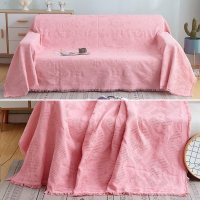 家柏饰(CORATED)北欧色沙发巾沙发布全盖毯子单简约沙发套沙发垫盖布罩 胭脂粉菱形格[] 180*340cm