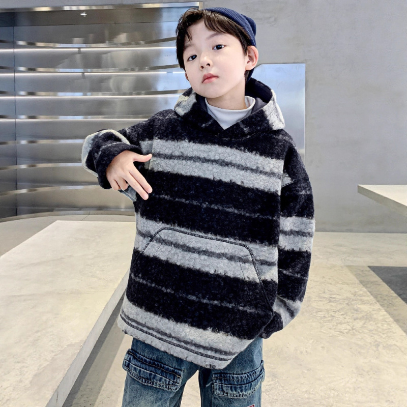 男童加绒卫衣秋冬款新款男孩冬装加厚儿童装连帽羊羔绒毛毛衣