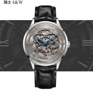 瑞士爱沃驰I&W CARNIVAL全自动机械表 男表真皮时尚镂空进口机芯高端腕表男士休闲防水正品表523G