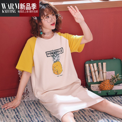 睡裙女夏季短袖棉薄款性感连衣裙子夏天中长款大码孕妇睡衣春秋SHANCHAO