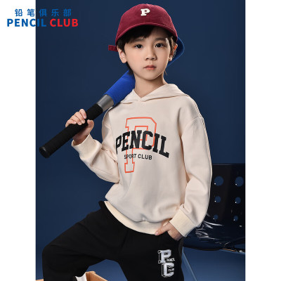 [1件3折]铅笔俱乐部童装2025秋装新款男童卫衣儿童带帽T恤中大童字母印花上衣