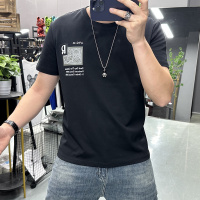 夏季新款短袖T恤男装上衣丝光棉修身圆领半袖抖音时尚打底衫