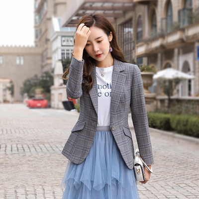 广赫格子小西装职业套装外套女网红时尚气质两件套韩版休闲洋气女西服套装