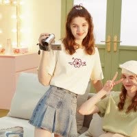 [2.5折价52元]唐狮新款宽松圆领短袖T恤女夏季涂鸦印花ins内搭体恤时尚潮x