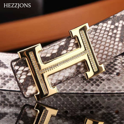 赫泽琼斯HEZZJONS蟒蛇皮皮带新款不锈钢镶钻扣腰带时尚青年休闲裤皮带潮男夜店腰带