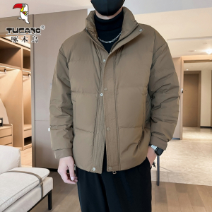 啄木鸟羽绒服男士冬季潮流纯色立领休闲百搭轻薄保暖白鸭绒外套男