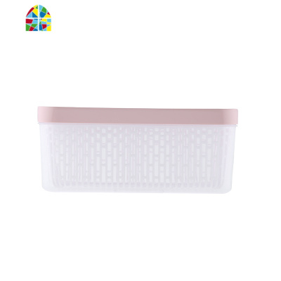 冰箱沥水保鲜盒双层带盖水果收纳盒家用蔬菜篮长方形漏水网盆 FENGHOU