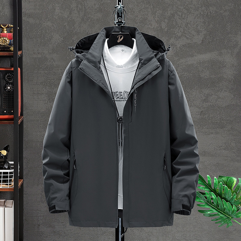 春秋季户外冲锋衣工装夹克运动潮流连帽情侣款休闲防水服夹克外套