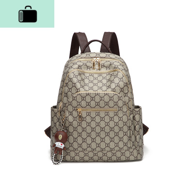 双肩包女2020新款ins超火女包包防盗印花休闲百搭旅行背包NEW LAKE 杏色