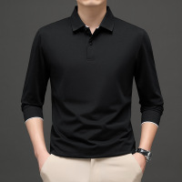 纯色薄款男士长袖Polo衫秋季中年商务休闲宽松百搭T恤衫