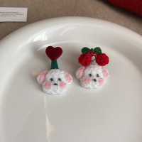 2024新款甜美气质时尚可爱耳环植绒樱桃爱心狗狗小众耳钉耳饰女送女朋友老婆情人节七夕生日礼物