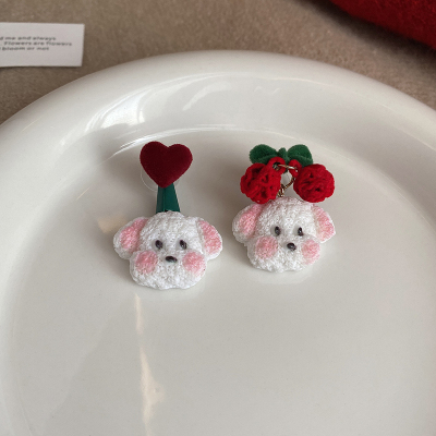 2024新款甜美气质时尚可爱耳环植绒樱桃爱心狗狗小众耳钉耳饰女送女朋友老婆情人节七夕生日礼物