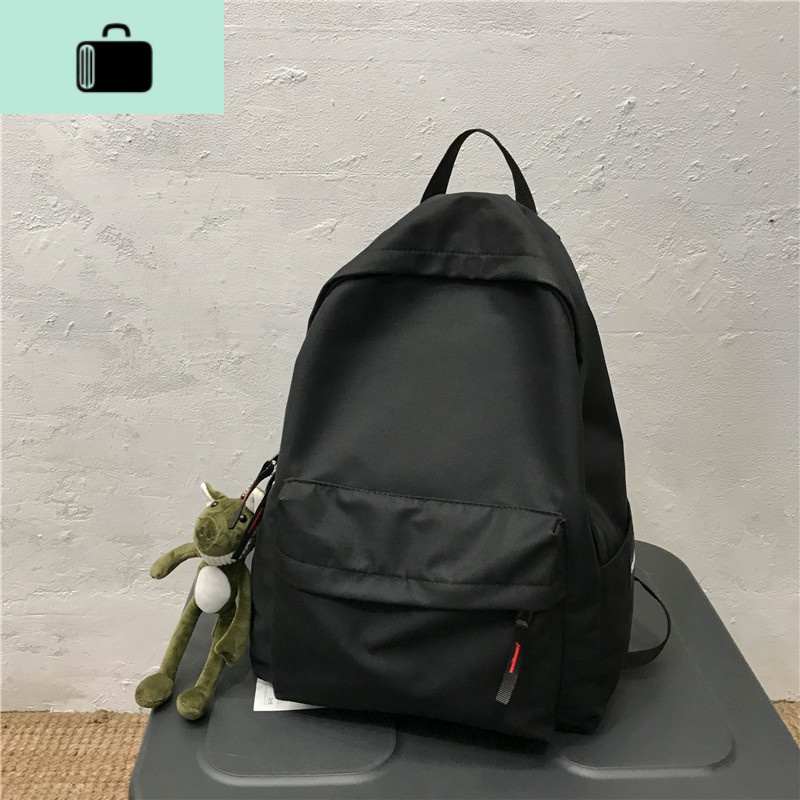 双肩包男潮牌休闲简约书包女韩版高中大学生ins百搭森系帆布背包NEW LAKE 黑色+大牙猪挂件