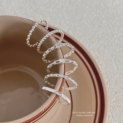 s925纯银麻花戒指女爱心镂空指环时尚潮流食指戒简约开口可调节送女朋友老婆情人节七夕生日礼物