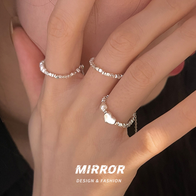 925纯银碎银子戒指女可调节指环小众设计尾戒女韩国学生潮送女朋友老婆情人节七夕生日礼物