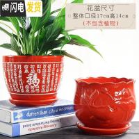 三维工匠红色花盆陶瓷大号家用中国风带托盘创意绿萝吊兰多肉花盆 大号两个组合-008 大花盆容器