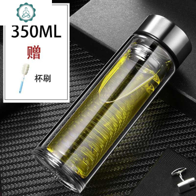 创意过滤水杯双层玻璃带盖杯子便携女简约办公室泡茶杯男加厚封后刚本色350ml