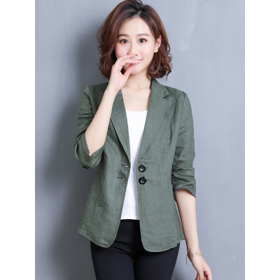 班俏banqiao亚麻西装外套女新款修身春夏装棉麻薄款休闲短款两粒扣