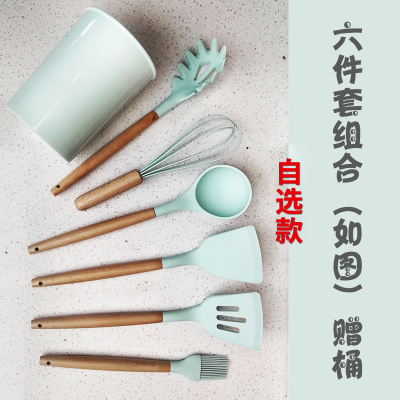 硅胶铲套装厨房厨具铲子家用不粘锅专用铲锅铲炒菜铲子可高温 敬平 嫩绿6件套(含桶)外贸彩盒装