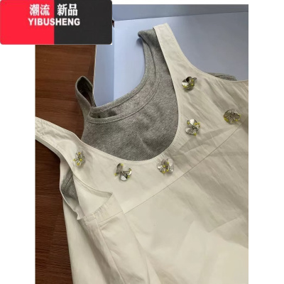 YIBUSHENG裙子女季白色无袖背心裙叠穿两件套装2024新款小个子吊带连衣裙