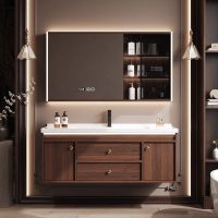 邦云中古风胡桃木浴室柜组合卫生间陶瓷一体盆洗手洗脸池洗漱台面