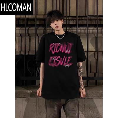 HLCOMAN美式短袖T恤男2024新款潮流夏季高中生潮牌痞帅正肩半袖