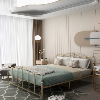  北欧床阿斯卡利铁艺床1.5米欧式轻奢双人床少女单人床铁床铁架床