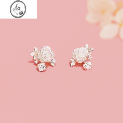 JiMi山茶花耳钉女银银针简约气质花朵耳环2023新款洋气独特设计高级感