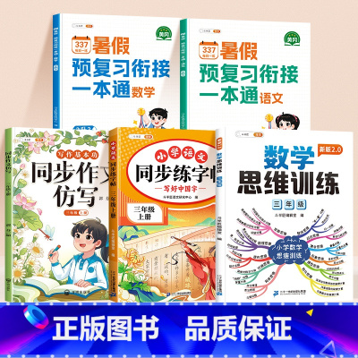 [语数作文练字帖5本]语文数学暑假作业+数学思维训练+同步作文仿写+练字帖 二升三 [正版]二升三2024新版暑假作业2